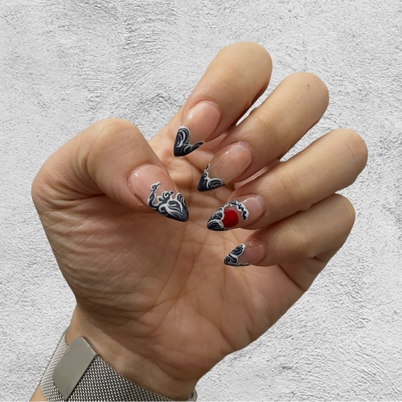 HANDPAINTED “GREAT WAVE OF KANAGAWA” ART GEL PRESS ON NAILS - Picture 1 of 2
